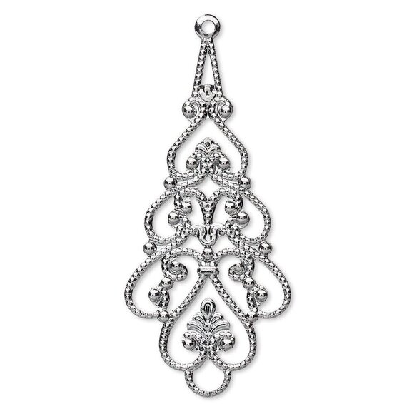 Cascade Jewelry Other - Art Nouveau Stamped Gunmetal Gray Black 38x18mm Teardrop Pendant Filigrees 2 pcs